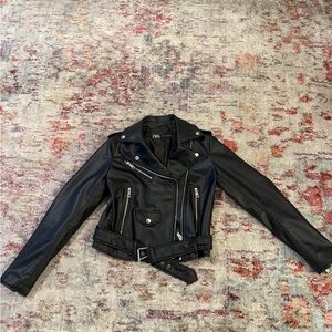 Zara Black Leather Moto Jacket